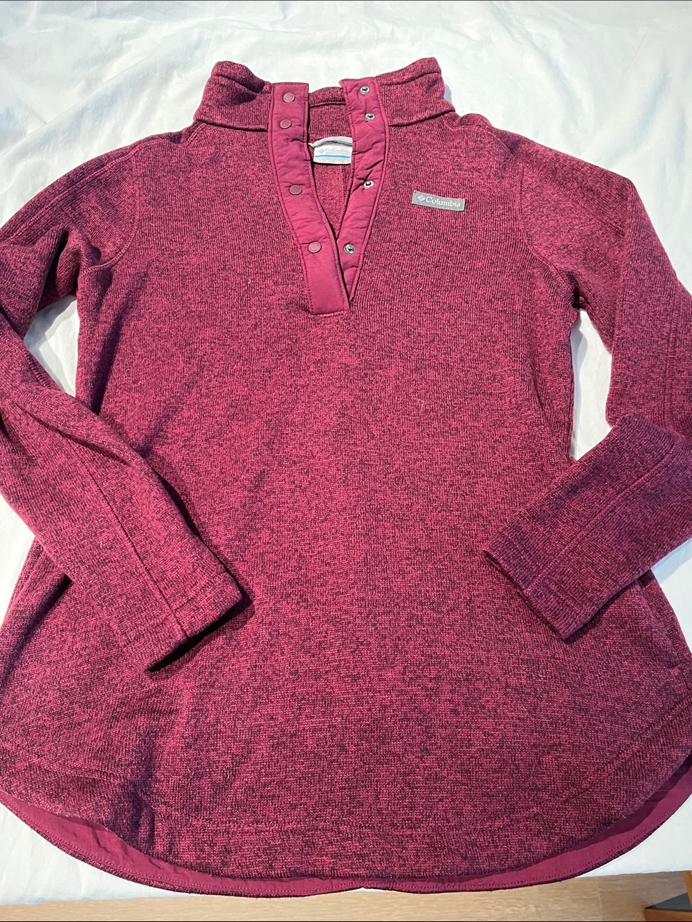 Columbia Womenโs Snap-Front Fleece Pullover - Raspberry Heather, size small